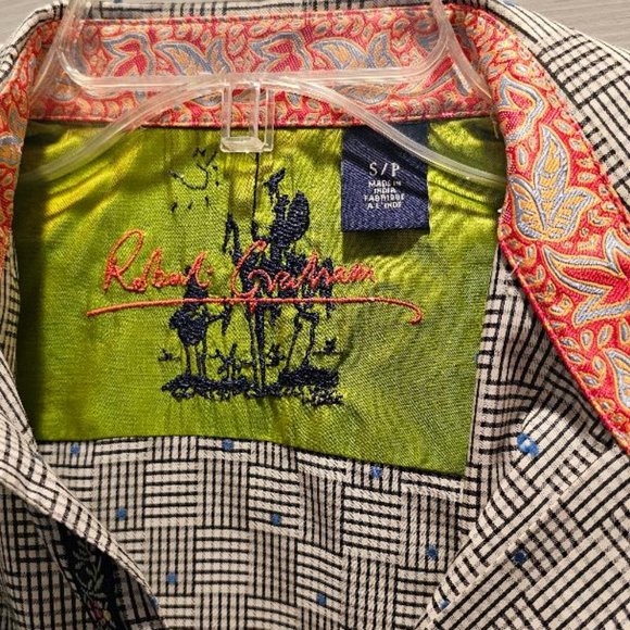 ROBERT GRAHAM Long Sleeve - Black & White Cross Hatch print - Size SMALL - Picture 3 of 4